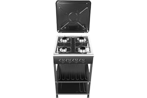 Donened - Piano cottura a gas a 4 fuochi con supporto antiscivolo, fornello a gas naturale indipendente, fornello da campeggio, 49 x 49 x 79 cm (nero)