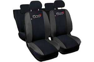 Lupex Shop 500x_N.Gs Copri-sedili Auto Compatibili 500x Nero Grigio Scuro | Set Coprisedile Anteriori e Posteriori | Logo Ricamato | Airbag Compatibile | Accessori Auto Interno
