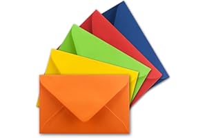 FarbenFroh by GUSTAV NEUSER 25x Umschlag-Set aus farbigen Umschlägen Bunt in DIN C8 7,6 x 5,2 cm Miniatur Kuverts mit Nassklebung in 5 Farben