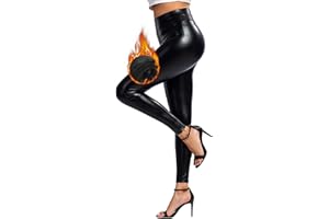 Merlvida Leder Leggings Damen High Waist Kunstleder Leggings Fleece Gefüttert Thermo Leggins Lederoptik Hosen Push Up Lederleggings Strumpfhosen Lederhose Winter