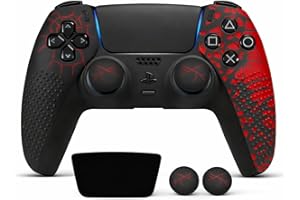 Meyaar Anti-Slip Silicone Cover for PS5 Controller with Thumb Grip Caps & Touchpad Sticker Made for PS5 Controller Only. (Bloodline Black (1 Pack))