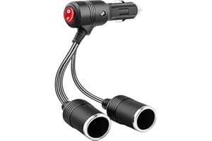 SOLRYN Double Rallonge Allume-Cigare 12V/24V, 1 à 2 Voiture Allume Cigare Socket avec Interrupteur, Adaptateur Splitter Mâle à Femelle avec Câble de 15 cm Fusible pour Voiture/Moto/Bateau/Camions