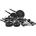 Amazon Basics - Juego de utensilios de cocina antiadherentes, 15 piezas, Negro