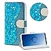 Produktbild Diamant Brieftasche Hülle für Galaxy S9 Plus,Blau Wallet Handyhülle für Galaxy S9 Plus,Moiky Ultra Dünn Stilvoll Laser Glitzer Farbe Block Klappbar Stand Silikon Handytasche