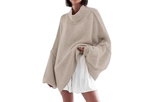 Saodimallsu Pullover Damen Oversized Fledermausärmel Strickpullover Einfarbig Elegant Rollkragenpullover Winter Casual Gestrickt Obertiele Pullis
