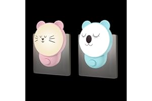 ANNMORE Lampka nocna dla dzieci, gniazdko elektryczne z przełącznikiem, 2 sztuki, lampka do karmienia dla niemowląt, motyw koali, gniazdko, lampka nocna, dekoracja pokoju dziecięcego, mała lampa ścienna LED, pierwsze wyposażenie dla noworodka