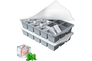 YUNISS Silikonowa forma do kostek lodu, 2 sztuki, 15 przegródek, możliwość układania w stos, z pokrywką, nie zawiera BPA, bezpieczna zdrowa forma do owsianki dla niemowląt, koktajli, whisky, kawy,