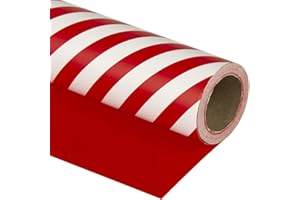 RUSPEPA Papier D'emballage Réversible - Conception Rouge Et Rayures Pour Anniversaire, Vacances, Mariage, Emballage De Douche De Bébé - 43,2 Cm X 10 M