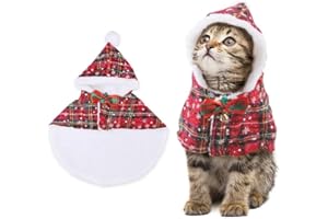 WIRZUL Cape de Noël pour Chien et Chat - Vêtement M à Motifs Tartan (Taille M, 35cm) - Pour Petit Chien <9kg comme Caniche ou Chihuahua - Déguisement Festif pour Noël Fêtes et Photos de Famille