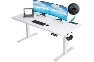 ‎COMHOMA COMHOMA Höhenverstellbarer Schreibtisch 120x60 cm mit USB-Buchse und Haken, Elektrisch Verstellbarer Computertisch, Steh-Sitztisch Stehpult Stehschreibtisch