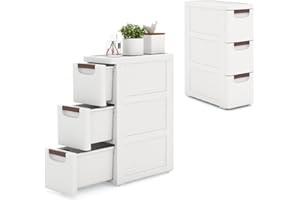 KOMFOTTEU Carrellino Stretto con Ruote, Cassettiera 3/4/5/6 Cassetti Slim, Carrello Portaoggetti a Rotelle, Mobiletto Bagno Salvaspazio per Cucina, Soggiorno, Camera da Letto, Bianco (3 Cassetti)