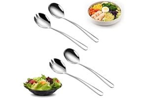 Ormromra Lot de 4 couverts à salade en acier inoxydable, cuillères à salade et fourchettes à salade en acier inoxydable, couverts à salade, cuillères à salade, fourchettes à salade, pour cuisine,