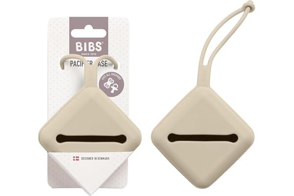 Boîte pour sucettes de BIBS, avec sangle, pour ranger et transporter les sucettes, peut contenir jusqu’à trois sucettes, sans bisphénol A, fabriqué au Danemark.. Vanilla