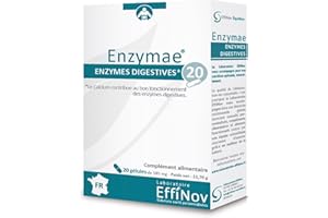 EFFINOV ENZYMAE – COMPLÉMENT ALIMENTAIRE DIGESTION ENZYMES – Améliore le système digestif – Intolérance au Lactose et/ou Gluten – Made in France – 20 gélules