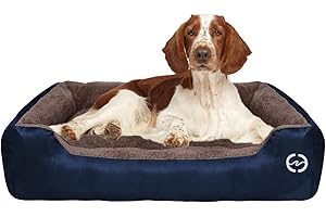 FRISTONE Dog Beds Medium Washable Pet Basket Orthopedic Kennel Bed for Small Large Dogs Deluxe Fleece Cushion Blanket XL Navy Blue 32x24in