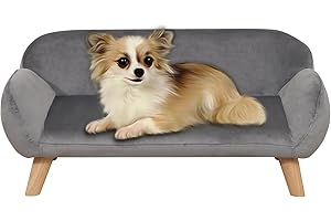 PWTJ Dog Sofas and Chairs for Small Pet/Wooden Frame Cat Sofa Chair/Pet Sofa Bed with Velvet/Dog Sofa Bed for Small Dog&Cat Using (Grey)