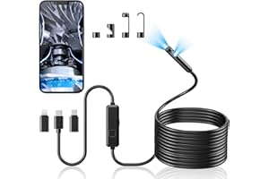 Acoath Endoscope Inspection Camera with Light, Dual-Lens 1920P HD Borescope with 8 LED Lights, IP67 Waterproof Flexible Tools, 10M Semi-Rigid Snake Drain Garage Camera for Android & iOS