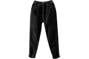 SKOTO Pantalon en velours côtelé pour femme - Taille haute - Pantalon thermique avec poche - Pantalon de jogging épais et chaud - Pantalon d'hiver - Pantalon de fitness en velours côtelé - Pantalon de sport