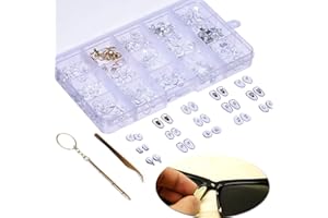 Plaquettes nez Kit de réparation de lunettes, Saijer 150 paires en silicone Plaquettes nez en PVC propres avec pince à épiler et tournevis
