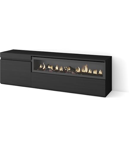 Credenza, Mobile, Cucina, 200x75x35cm, 4 Porte, Camino Elettrico Bianco E Nero 88966886