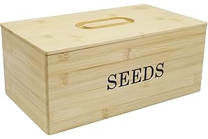 Xbopetda Seed Box Wooden, Seed Packet Storage Box, Seed Organizer Bin with 4 Inside Dividers, Seed Envelopes Tin Seed Storage Box, Gardening Box Seed Bin (33.5x18.8x13.8cm)