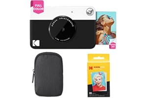 KODAK Printomatic Sofortbildkamera (Schwarz) Basis-Paket + Zinkpapier (20 Blätter) Etui + Bequemer Halsriemen