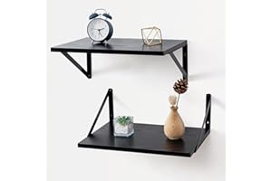 Mardili 12 Inch Deep Floating Shelves for Wall, 16W x 12D Wood Wall Shelves Set of 2-Black