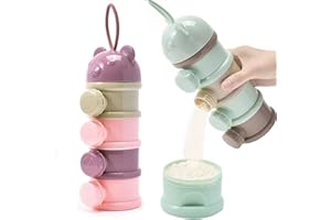 MANWETYE 2 PCS 4 Schichten Baby Milchpulver Spender, Lebensmittel Aufbewahrungstank, Süßigkeiten Aufbewahrungstank, Tragbarer Behälter Topf Box Milchdosen Snack Aufbewahrungsbox für Reisen (Grün + Rosa)