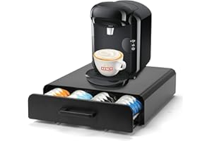 SYSYLY Porte Capsules Compatible pour Tassimo,Porte Dosette de café,Tiroir Métal, Distributeur, Support Capsule de Café, Tiroir Étagère Empilable pour Stockage,Noir.