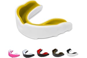 SKT SOUQ Sports Mouth Guard, Adults and Junior Gum Shield with case,Mouthguard for Jaw Protection in Contact Sports,Boxing,MMA Rugby,Karate and Martial Arts (White/Golden, Adult Above 11 Years)