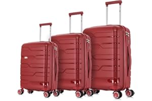 1990s Juego de Maletas expandibles Polipropileno 3 Piezas|Maleta Cabina 55x38x22cm|Mediana expandible 65cm|Grande Extensible 75cm (Burdeo)
