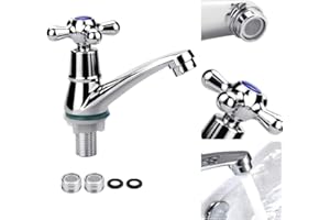 FIGFYOU Single Kaltwasserhahn Waschbecke Moderne Waschtischarmatur Chrom Badarmaturen Waschbecken Kaltwasser Armatur Waschbecken mit Filter für Badezimmer Waschbecken Küche Becken