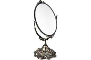 Feyarl Piccolo specchio da trucco vintage in metallo con motivo floreale, ovale, girevole su entrambi i lati, con supporto, elegante, decorativo, per spogliatoio, camera da letto (bronzo)