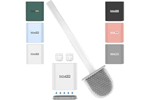 HOMEEX Silicone Toilet Brush, Toilet Brushes and Holder Deep Cleaner with No-Slip Plastic Handle and Soft Flexible Bristles, Toilet Brushes with holders and Base for Anti-drip (White)