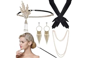 Meiruier Set di accessori anni '20, alla moda anni '20, con fascia e guanti lunghi e collana di perle, accessori da donna, Charleston Fancy Set