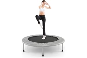 COSTWAY Mini Trampoline Set, 38" Foldable Fitness Bouncer with Padding & Springs Elastic Safe for Indoor Outdoor Exercise Workout, 150kg Weight Capacity
