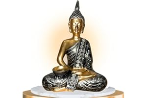 RISSLI Figura de Buda Meditacion, Decoracion hogar Salon 33x23cm,Decoracion para Interior o Exterior, Figuras budas para Centro de Mesa Decorativo Salon y Jardin Zen, espirituales (Negro)