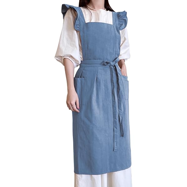 Verstellbare Küchenschürze Im Japanischen Stil – Aus Baumwollleinen, Mit 2 Taschen, Beige