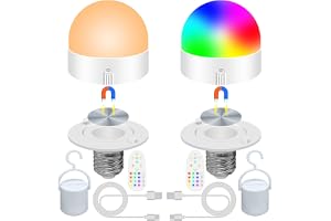 YATOSEEN 2 st USB-uppladdningsbara glödlampor, E27 med 2 fjärrkontroll, dimbar RGB-färgbyte, magnetiskt LED-ljus för icke-trå