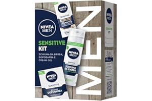 NIVEA MEN Sensitive Kit Cofanetto Regalo Uomo, Set regalo con Schiuma da Barba 200 ml, Balsamo Dopobarba 100 ml e crema idratante viso e barba 50 ml