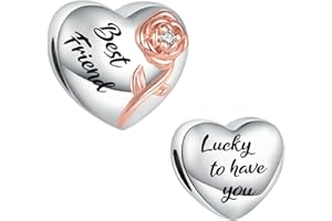 LSxAB Lucky to Have You Heart Rose Charm for Mum Daughter Auntie Granddaughter Nana Friend Compatible with Pandora Bracelets