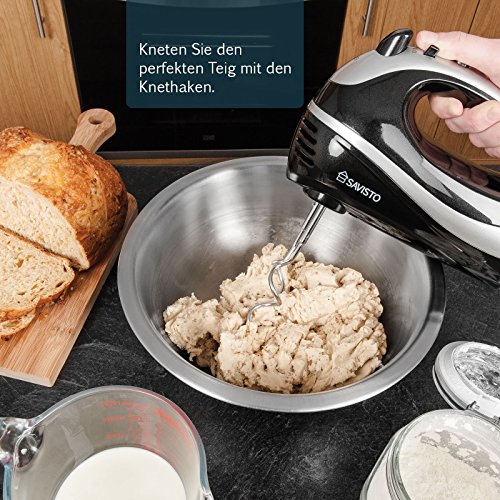 Savisto 300W Elektrisches Handmixer mit Quirl, Knethaken und Schneebesen Aufsatz – 5 Geschwindigkeitsstufen und Turbotaste Handrührgerät – Schwarz / Grau - 7