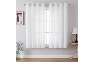 ‎CUCRAF CUCRAF Leinenoptik Weiß Voile Vorhänge mit Ösen Halbtransparent Gardine für Schlafzimmer Wohnzimmer H175 x B140cm 2er Set