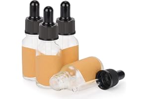 Stonylab 4 Pack Flaconi Contagocce in Vetro, Flacone in Vetro Vuoto con Contagocce Affusolati, Tappo Interno e Etichetta per Oli Essenziali, Fragranze e Aromaterapia (15 ml, Trasparente)