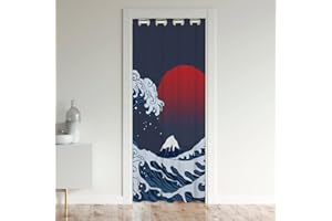LOUSSIESD Cortina de puerta de onda japonesa para puerta, 132 x 203 cm, tratamientos de ventana de puesta de sol, decoración del hogar, olas de mar, cubierta de cortina divisora de habitación, cubierta de cort