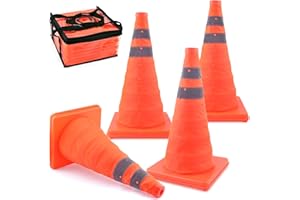 ERKOON 4 Pack Traffic Cones,18"/450mm Collapsible Safety Cone with Reflective Strips & Storage Bag - Heavy Duty Road Cones for Driving Training, Parking, Construction Zones, Emergency Warning