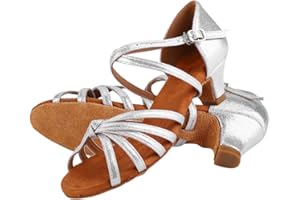 TOUISEDGI Filles Chaussures Danse Latine, Femmes Talons Bas Tango Salsa Chaussures Salle Bal, Chaussure Danse pour Enfants Fille Performance Professionnelle Pratique