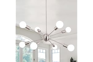 ‎ASHUAQI ASHUAQI Kronleuchter Modern 8 Flammig Sputnik Lampe, Nickel Deckenlampe Wohnzimmer Hängend, Pendelleuchte Esstisch mit E27 Fassung, Hängelampe Lamape für Wohnzimmer, Küche, Esszimmer, Flur
