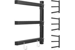 Ronlap Holzregal mit 3 Ebenen, Wandmontage Metallregal Holzaufbewahrung 50 KG Tragfähigkeit pro Ebene, Werkstattregal 4 Pack, Schwarz