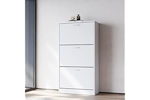 SONNI Szafka na buty biała wąska, głębokość 30 cm, z 3 półkami, z 3 regulowanymi półkami, maks. 27 par butów, szer. 63 x gł. 30 x wys. 120 cm